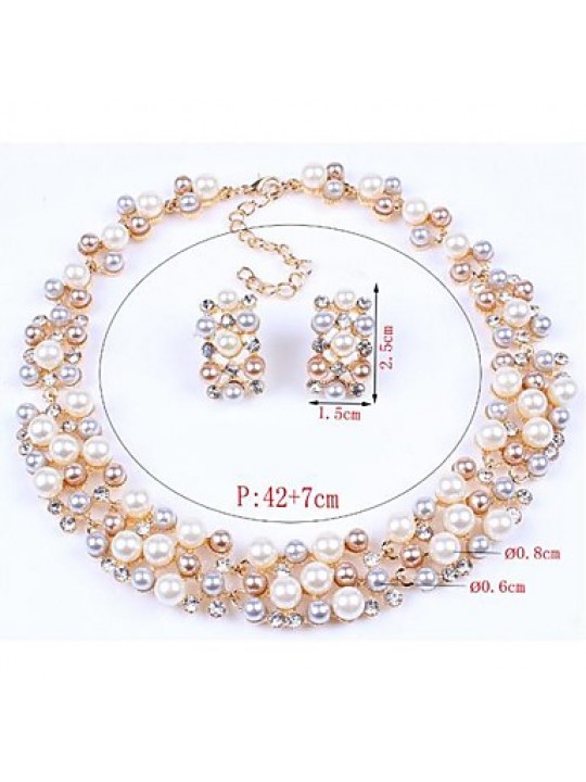 Women's Elegant Silver Imitation Pearl (Earrings&Necklaces) Wedding Jewelry Sets  
