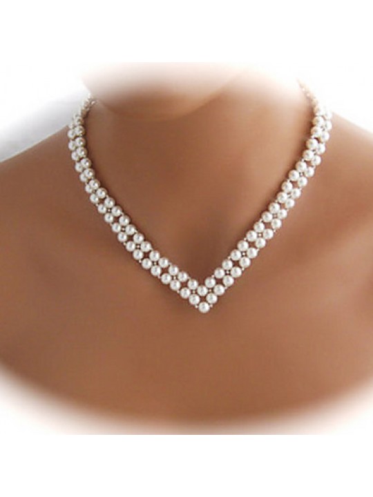 Vintage V Shape Wedding White Pearl Necklace(1 Pc)