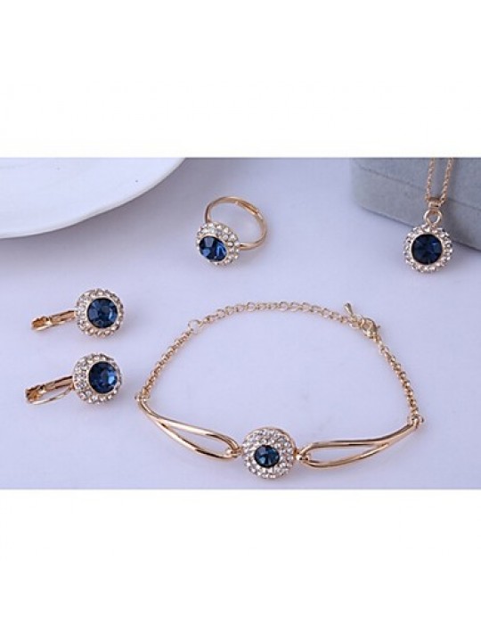 High Quality Crystal Round Shape Jewelry Set Necklace Earring Bracelet (Assorted Color)  