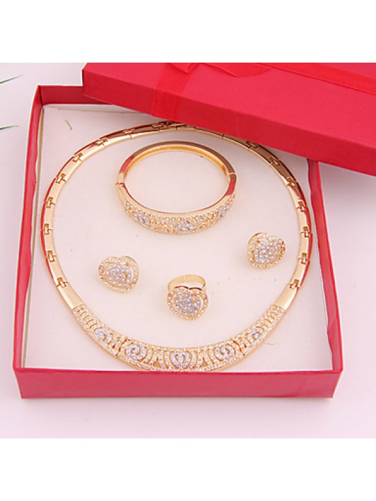 Vintage Evening Party Prom Rhinestone Gold Plated (Including Necklace, Earring, Bracelet, Ring) Jewelry Sets  