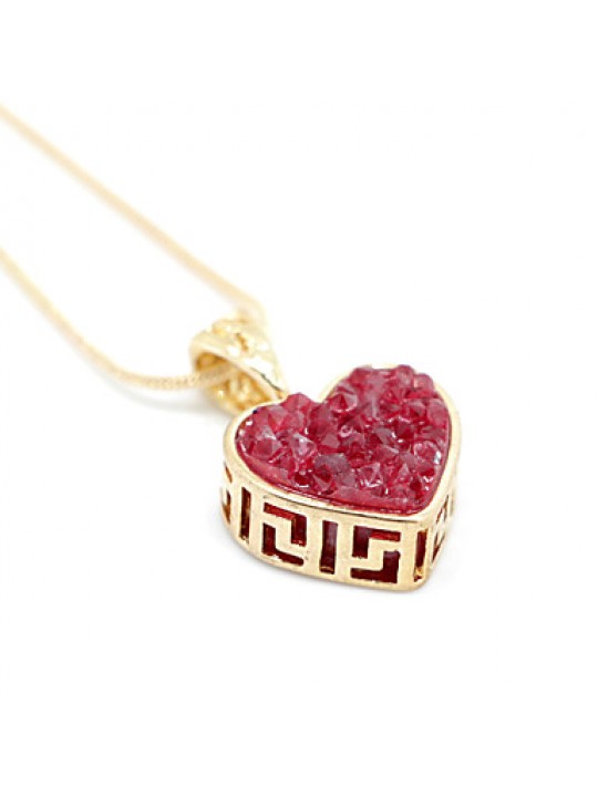 18k Gold Natural Stone Heart Shape Pendant Chain Necklace Jewelry,(Velvet Bag Package)
