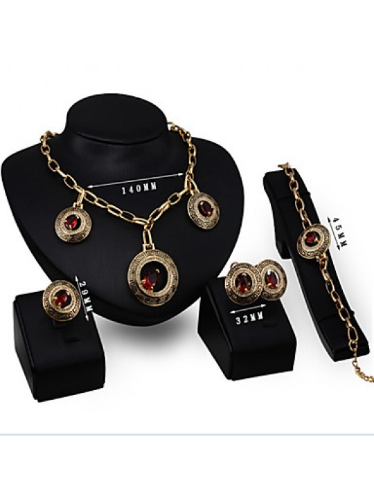 The new European retro exaggerated Necklace Earrings Bracelet Ring Set  