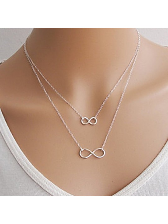 Women's Simple Fashion Handmade Double Lucky Number 8Pendant Chain Alloy Necklace