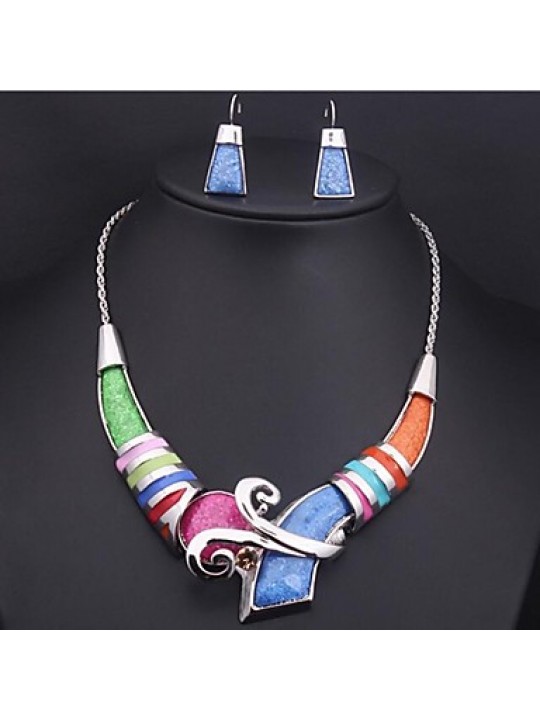 women's Colored Gemstone Jewelry Set(Earrings &Necklace)   