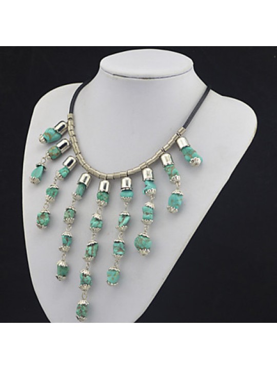 Vintage Antique Silver Natural Irregular Turquoise Stone Necklace Earring Jewelry Set(1Set)  