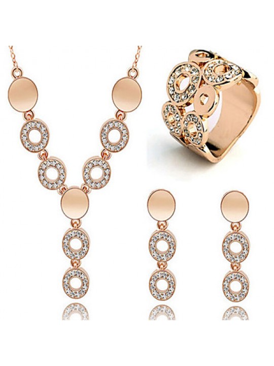 Happiness full diamond necklace ring circle Crystal Earrings Set  