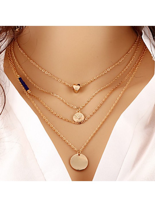 Necklace Gold Plated Layered Necklaces Jewelry Daily / Office & Career Round / Heart Fashion / Adjustable / Sideways Alloy Gold / Silver