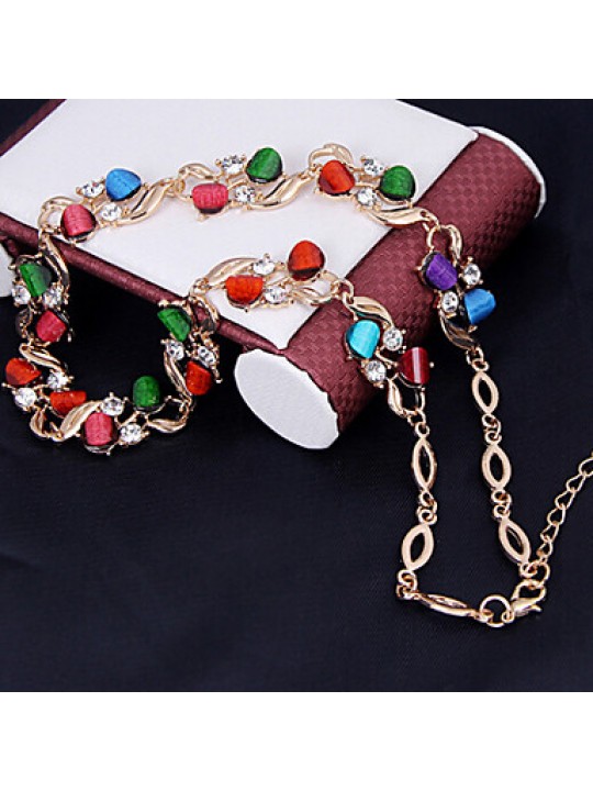 Women Vintage Gold Plated / Alloy / Rhinestone / Resin Necklace / Earrings / Bracelet / Ring Jewelry Sets  