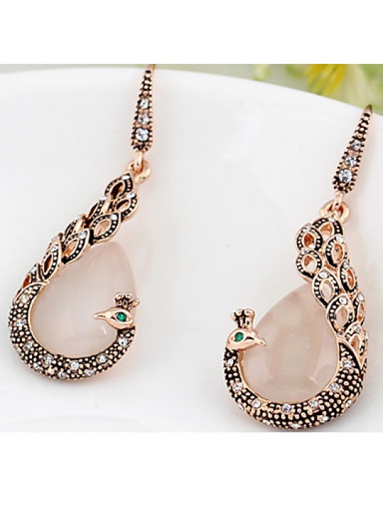 Lucky Doll Women's All Matching Crystal Rose Gold Plated Zirconia Peacock Necklace & Earrings Jewelry Sets  