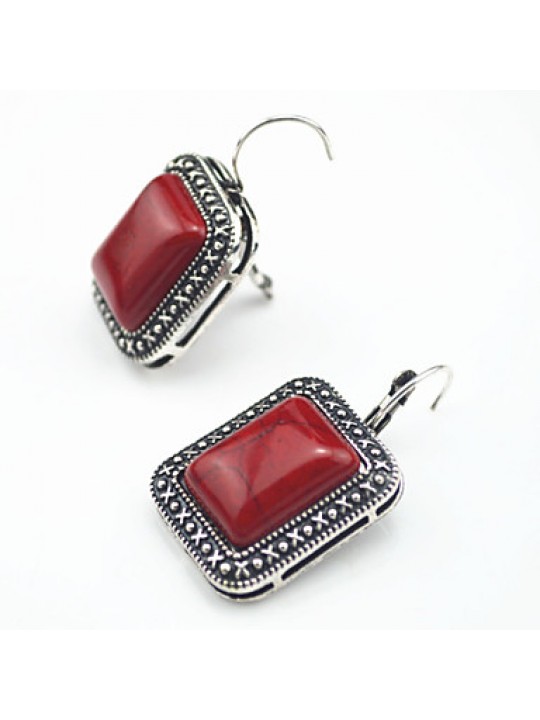 Vintage Look Antique Silver Man-made Red Square Turquoise Jewelry Set(1Set)  