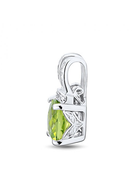 Classic Sterling Silver Platinum-Plated with Peridot and Diamonds Women's Pendant with Silver Box Chain