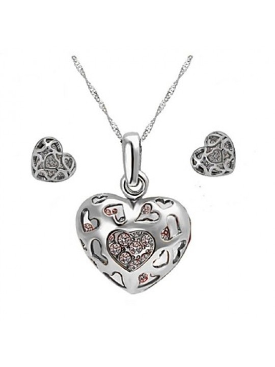High Quality Crystal Zircon Heart Pendant Jewelry Set Necklace Earring (Assorted Color)  