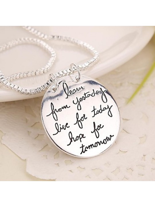 2015 "Learn From Yesterday,Live For Today, Hope For Tomorrow "Box Chain Silver Pendant Necklace Women Men Gift
