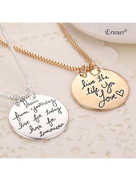2015 "Learn From Yesterday,Live For Today, Hope For Tomorrow "Box Chain Silver Pendant Necklace Women Men Gift