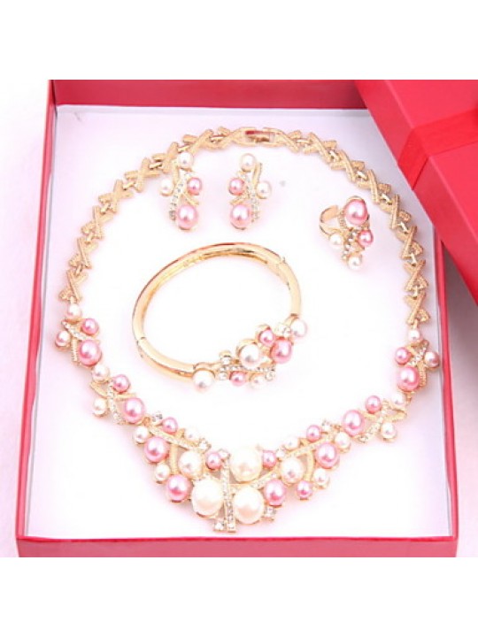 Classic Wedding Crystal Rhinestone Gold Plated (Including Necklace, Earring, Bracelet, Ring) Jewelry Sets  