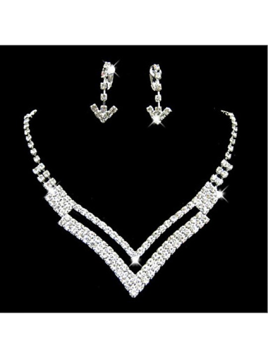 Lucky Doll Women's All Matching 925 Silver Plated Zirconia geometry Long Tassel Necklace & Earrings Jewelry Sets  