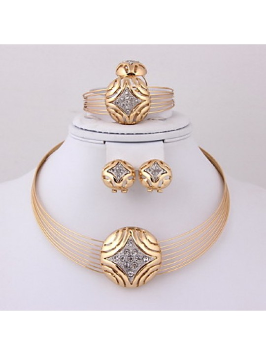 Gold-plated Fashion romantic heart line(Including Necklace, Earring, Bracelet, Ring) Jewelry Sets  