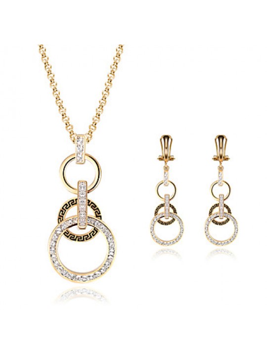 Lucky Doll Women's Vintage Crystal Rose Gold Plated Zirconia Geometric Necklace & Earrings Jewelry Sets  