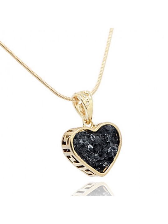 18k Gold Natural Stone Heart Shape Pendant Chain Necklace Jewelry,(Velvet Bag Package)