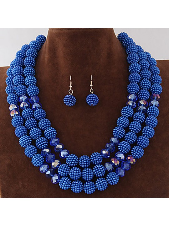 Women's Metal Trend Fashion Wild Gorgeous Imitation Pearl Ball Necklace Earrings Sets  