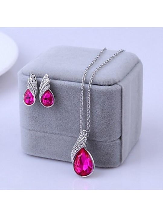 High Quality Crystal Water Drop Jewelry Set Necklace Earring (Assorted Color)  