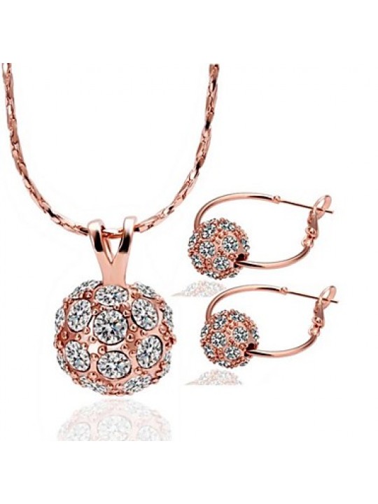 Women's 18K Rose Gold Diamond Spherical Green Crystal (Necklace&Earrings) Jewelry Sets  