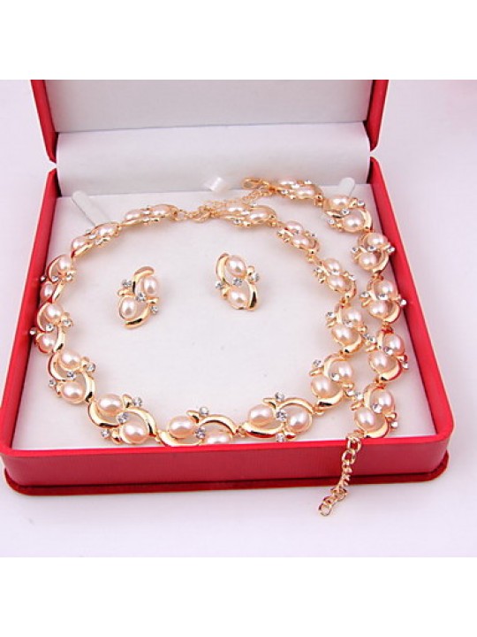 Fashion Tree Moon Style Women Costume Party Gold Plated Imitation Pearl Jewelry Sets  