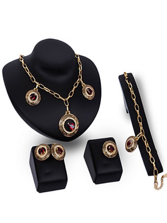 The new European retro exaggerated Necklace Earrings Bracelet Ring Set  