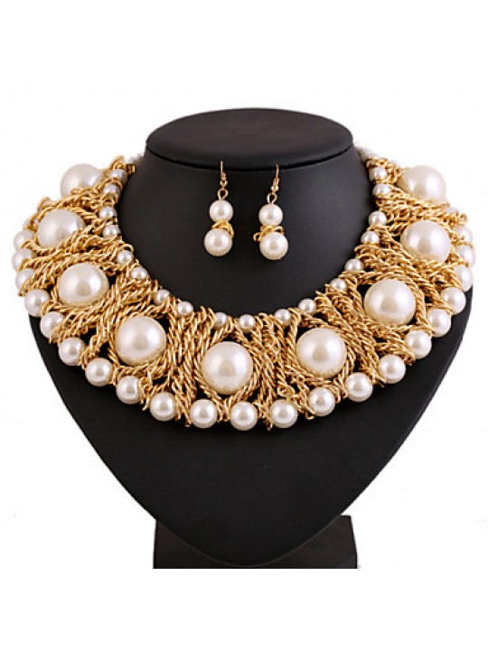Women Latest Fashion Alloy Rhinestone Imitation Pearl Necklace/Earrings Sets  