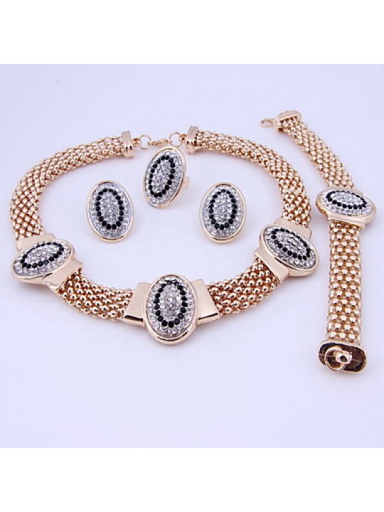 Classic Party Crystal Alloy Gold Plated (Including Necklace, Earring, Bracelet, Ring) Jewelry Sets  