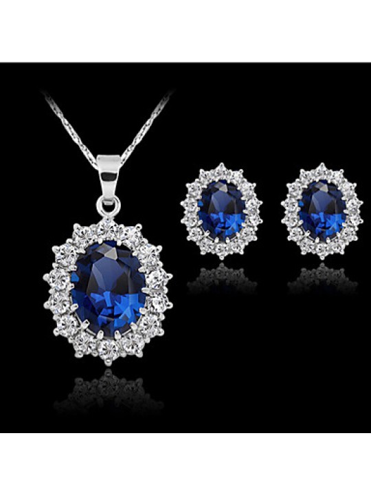 Lucky Doll Women's Luxury Crystal Gem 925 Silver Plated Zirconia Necklace & Earrings Jewelry Sets  