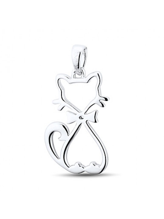 Women's Fashion Sterling Silver set with Zircon Kitty Pendant with Silver Box Chain