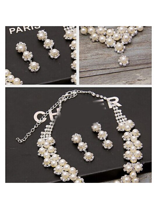 Ivrory Pearl Crystal Jewelry Set(Necklace+Earrings)  