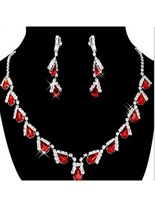 Red Rhinestone Crystal Jewelry Set(Necklace+Earrings)  