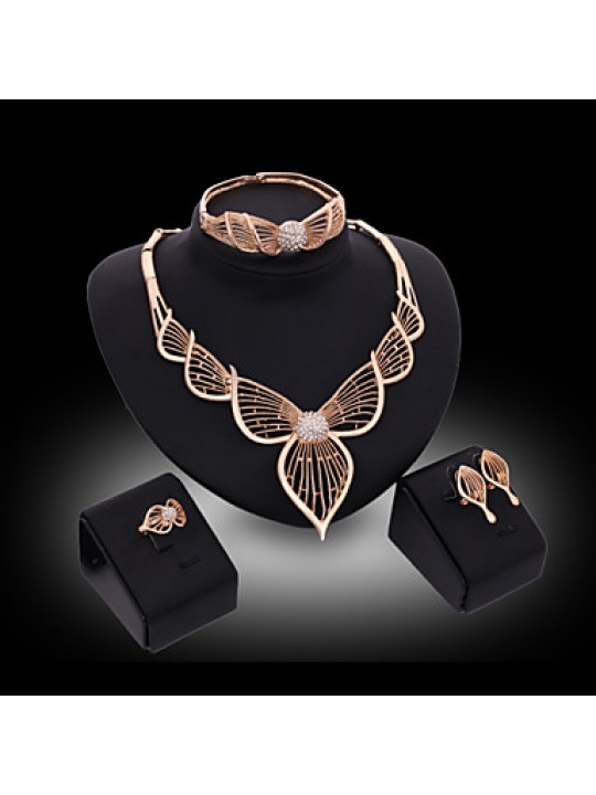 2016 Fashion Women Jewery Set Gold Necklace Earrings Bracelet Rings Parure Bijoux  