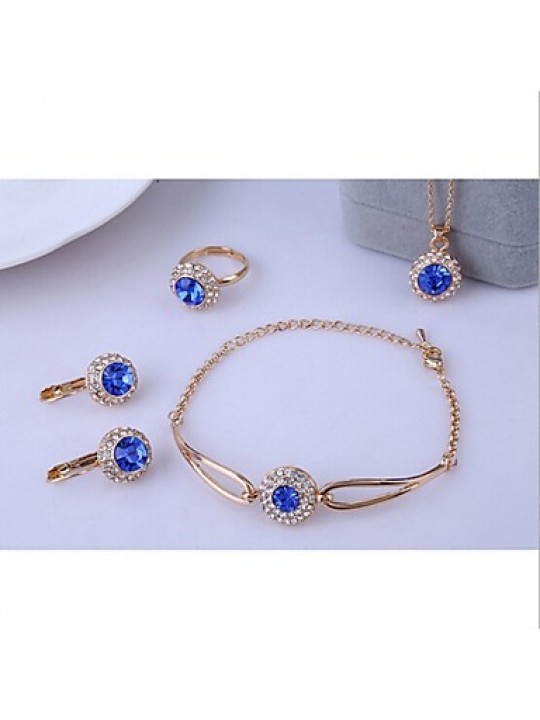 High Quality Crystal Round Shape Jewelry Set Necklace Earring Bracelet (Assorted Color)  