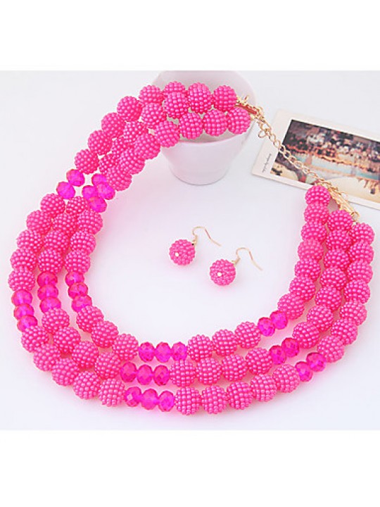 Women's Metal Trend Fashion Wild Gorgeous Imitation Pearl Ball Necklace Earrings Sets  