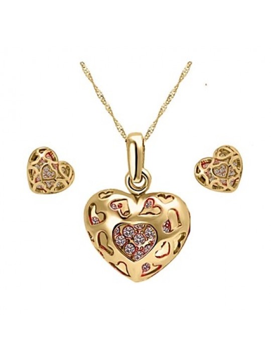 High Quality Crystal Zircon Heart Pendant Jewelry Set Necklace Earring (Assorted Color)  