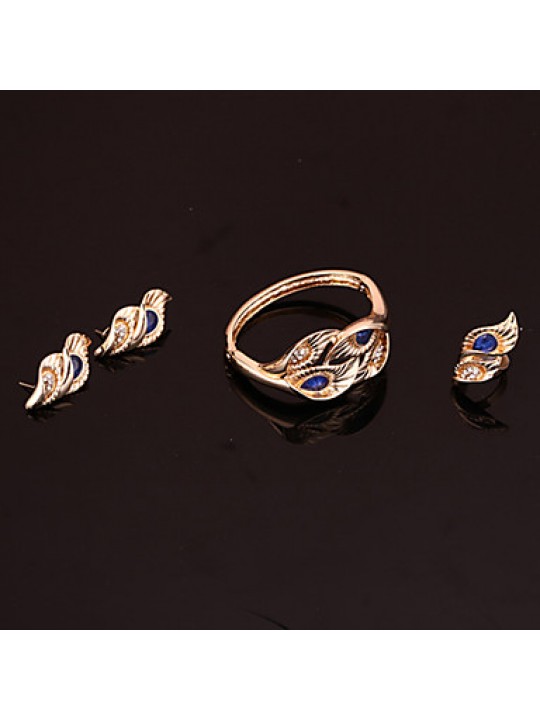 Lucky Doll Women's Luxury Gem 18K Gold Plated Zirconia Geometric Necklace & Earrings & Bracelet & Ring Jewelry Sets  