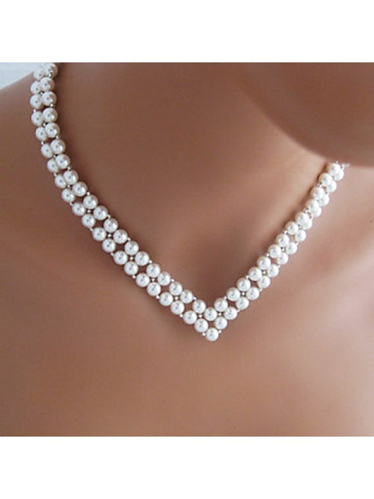 Vintage V Shape Wedding White Pearl Necklace(1 Pc)