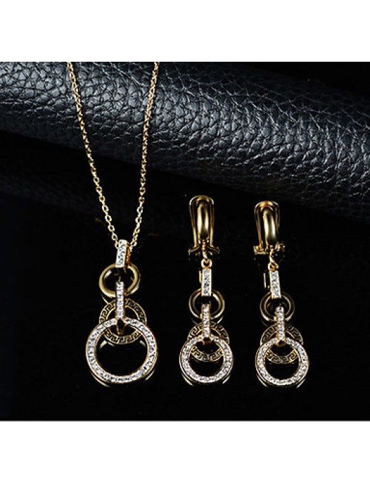 Lucky Doll Women's Vintage Crystal Rose Gold Plated Zirconia Geometric Necklace & Earrings Jewelry Sets  
