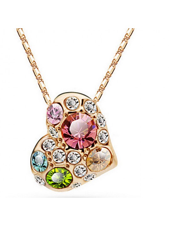 Austria Crystal Diamond Heart Necklace Earrings Set  
