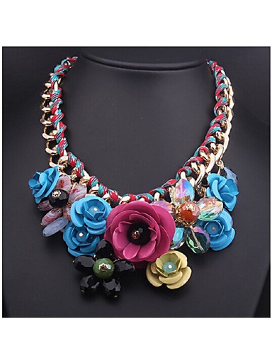 MPL Fashion color flower Gemstone Pendant Necklace woven rope