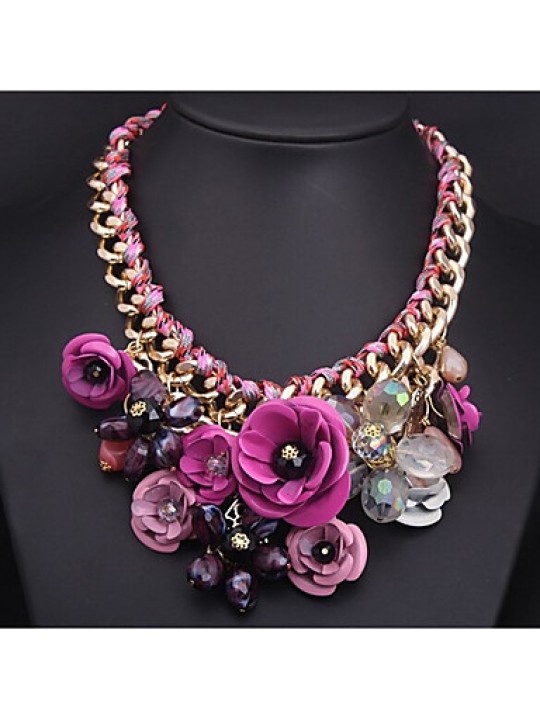 MPL Fashion color flower Gemstone Pendant Necklace woven rope
