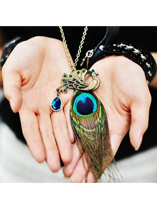 Jewelry,Necklace,Women's Peacock Feather Diamond Vintage Necklace