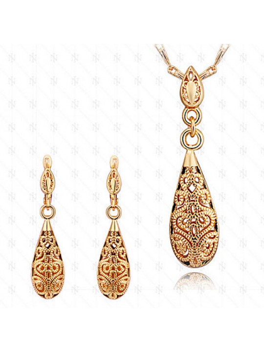 18K gold plated hollow Drop Necklace Earrings Set  