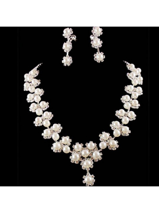 Ivrory Pearl Crystal Jewelry Set(Necklace+Earrings)  