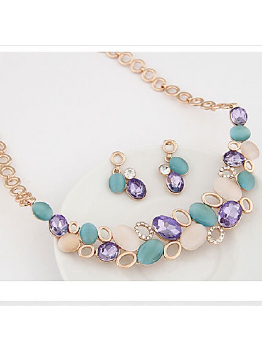 Women Cute / Party Rose Gold Plated / Alloy / Gemstone & Crystal Necklace / Earrings Jewelry Sets  