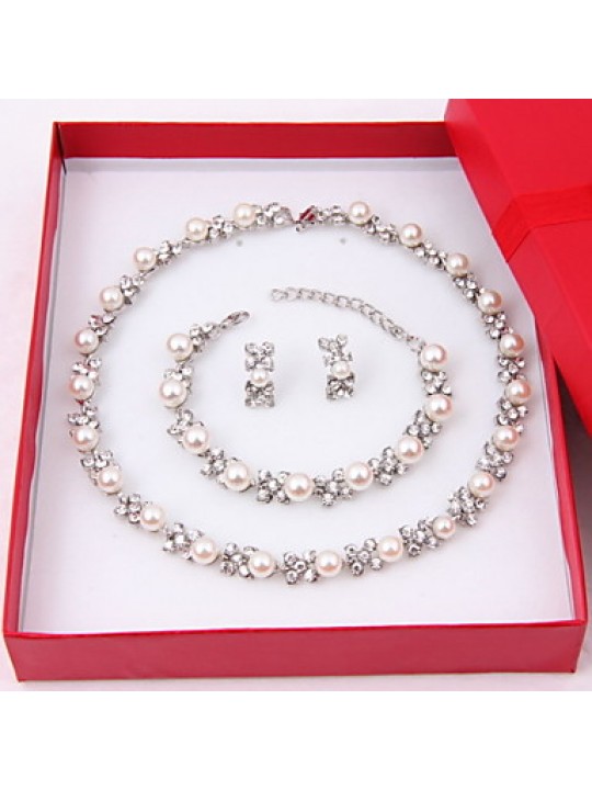 Trendy Moon Style Women Costume Party Sliver Plated Imitation Pearl Jewelry Sets  