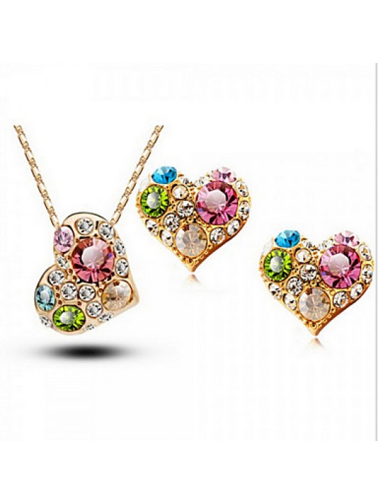Austria Crystal Diamond Heart Necklace Earrings Set  